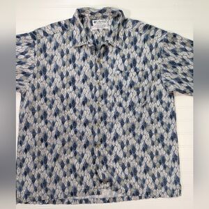 Columbia Blue Hawaiian Print Linen Blend Button Down Shirt